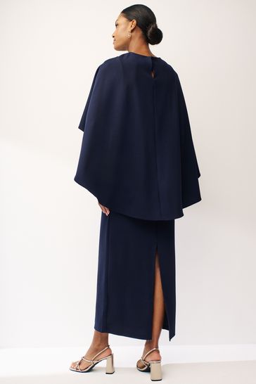 Navy blue online dress with cape