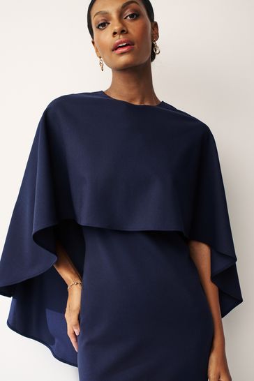 Dark Blue Satin Draped Gown With Cape Design by Mala and Kinnary at  Pernia's Pop Up Shop 2024