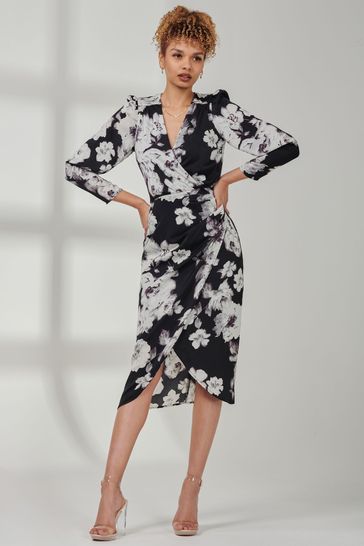 Satin wrap bodycon dress on sale