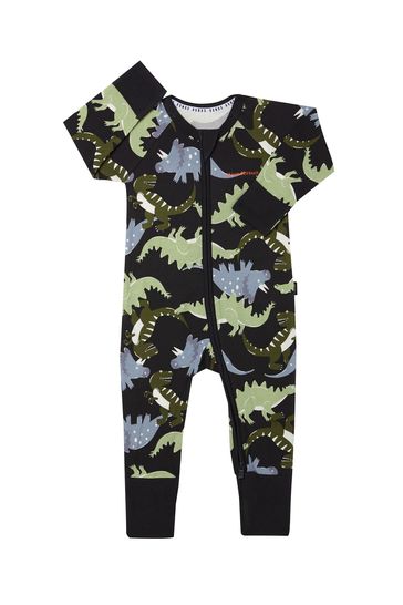 Pijama tipo pelele negro con cremallera y estampado de dinosaurios de Bonds