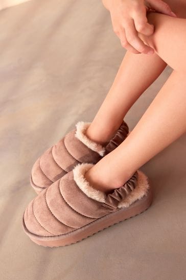 Buy Brown Quilted Flatform Slippers from Next Kuwait