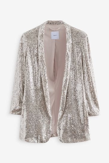 Buy Silver Sequin Ruched Sleeve Blazer from Next Bahrain