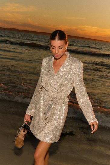 Silver Sequin Blazer Dress