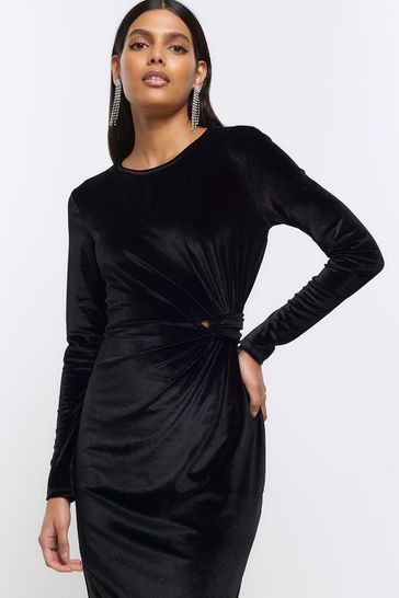 Black velvet midi dress sales long sleeve