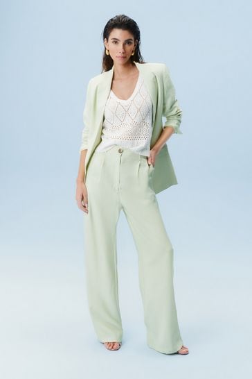 Mint Green Elasticated Back Wide Leg Trousers