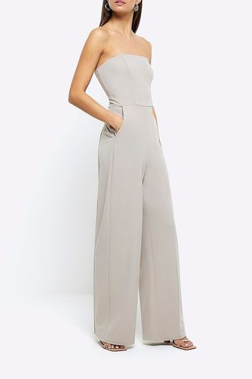 River Island Grey Bardot Corset Jumpsuit