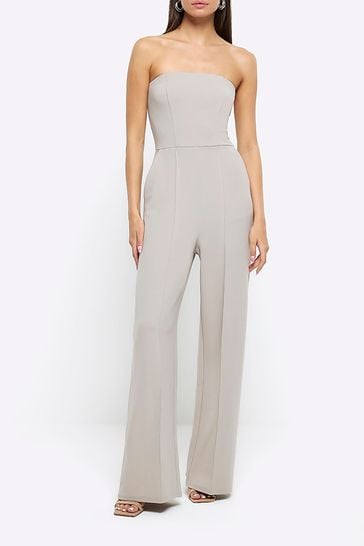 River Island Grey Bardot Corset Jumpsuit