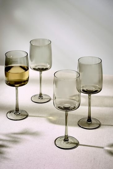 Set of 4 Smoke Grey Angular Wine Glasses