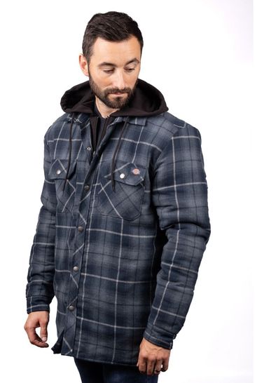 Buy Dickies Blue Fleece Hood Flannel Shirt Jacket from the Laura