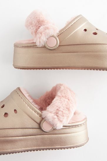 Rose gold fluffy slippers online