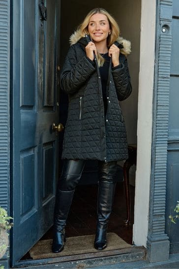 Society 8 Romy Black Quilted Faux Fur Puffer Coat