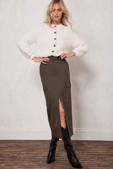 Mint Velvet Khaki Cotton Cargo Skirt