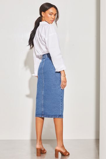 Asymmetric button down skirt outlet