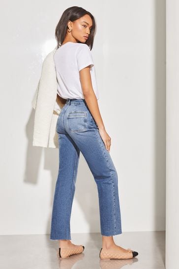 Buy Lipsy Midwash Blue High Waist Crop Wide Leg Jeans from Next