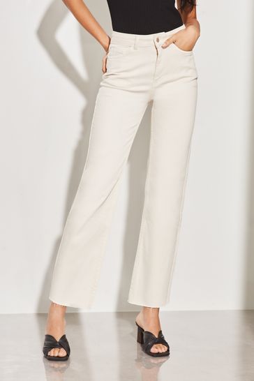 Cream wide leg cropped jeans on sale