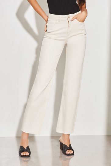 Lipsy Ecru Cream High Waist Crop Wide Leg Jeans