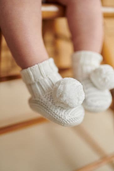 The White Company Pink Knitted Pom Pom Booties