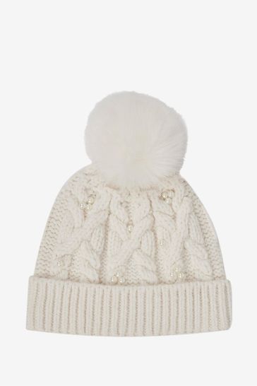 Buy Mint Velvet Cream Embellished Bobble Hat from Next Belgium