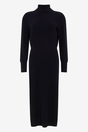 Black wool midi sales dress