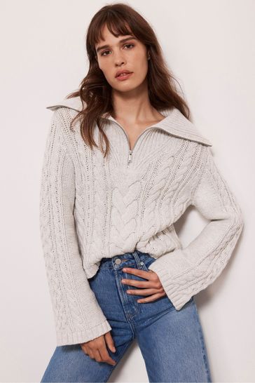 Buy Mint Velvet Grey Cable Knit Jumper from Next Luxembourg