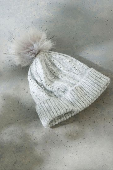 Buy Mint Velvet Grey Embellished Bobble Hat from Next Latvia