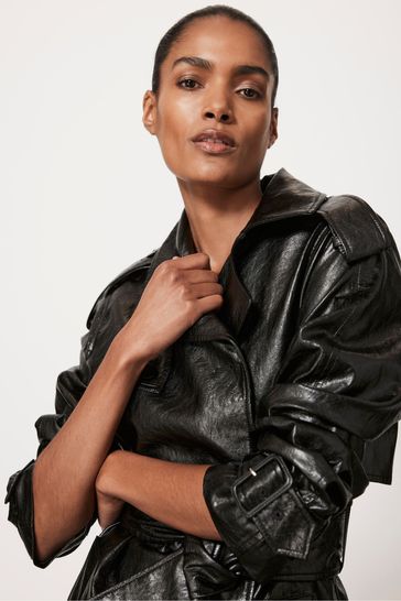 Buy Mint Velvet Black Faux Leather Trench Coat from Next Ireland