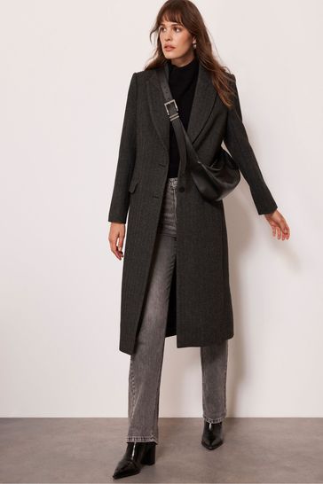 Mint Velvet Grey Herringbone Crombie Coat