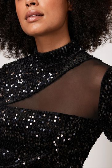 Buy Mint Velvet Black Sequin Mesh Top from Next Luxembourg