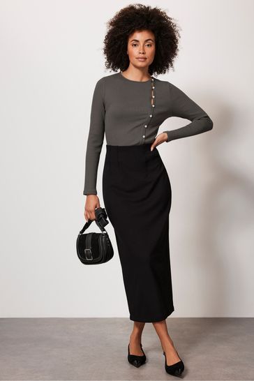 Mint velvet jersey 2025 wrap midi skirt black