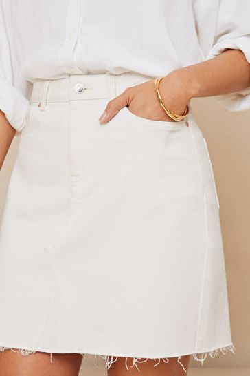 Knee length white denim skirt uk shop
