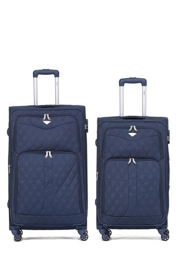 Flight Knight Medium Check-In & Small Carry-On Soft Case Travel Blue Suitcases Set Of 2