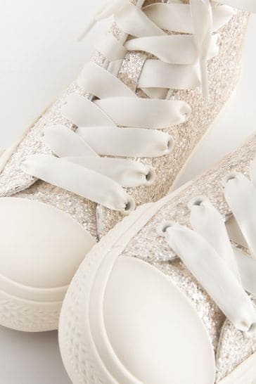 Buy Ivory White Glitter Lace Up High Top Trainers from Next Bahrain
