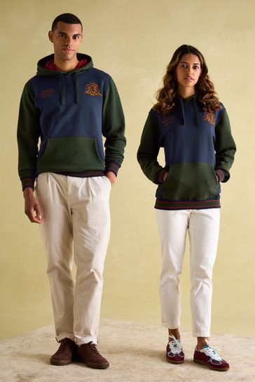 Joules Official Burghley Green Navy Unisex Colourblock Hoodie