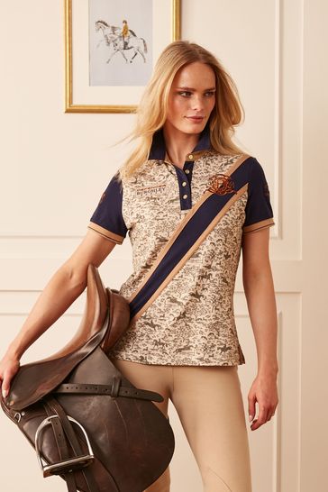 Buy Joules Official Burghley Navy Camel Printed Polo Shirt from Next Cyprus
