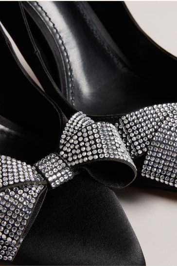Ted Baker Black Satin Crystal Bow Court Shoes