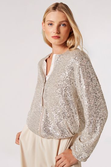 Silver sequin discount bomber jacket