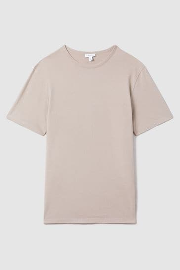Reiss Oatmeal Bradley Interlock Jersey Crew Neck T Shirt