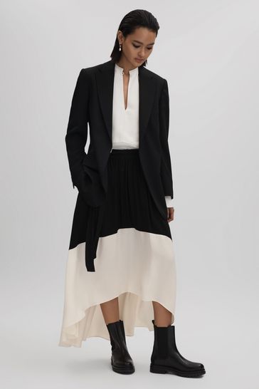 Reiss Black/Cream Emma Colourblock Midi Skirt