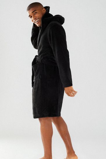 Buy Chelsea Peers Black Mens Fluffy Hooded Dressing Gown from Next