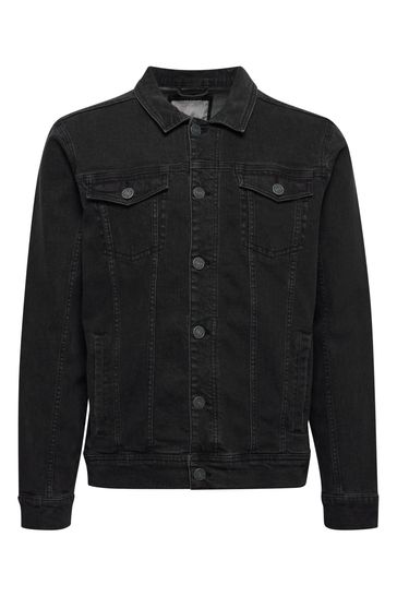Black denim hot sale jacket with pearls