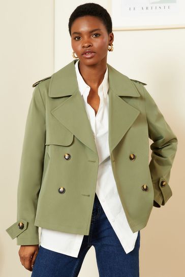 Love & Roses Khaki Green Cropped Trench Jacket