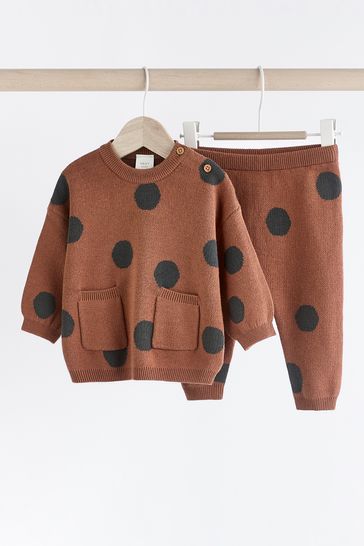 Buy Tan Brown Spot Baby Knitted 100 Cotton Jumper and Leggings Set 0mths 2yrs from Next Bahrain
