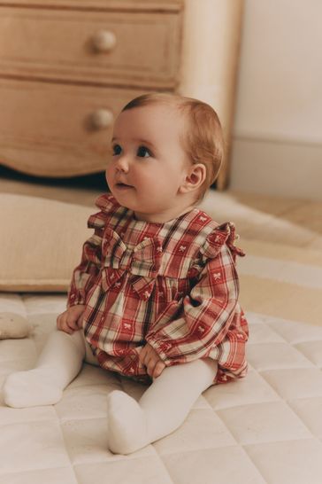 Buy Red Check Baby Bloomer 100 Cotton Romper with Tights Set 0mths 3yrs from Next Bahrain