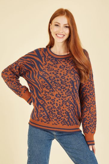 Orange leopard print jumper hotsell