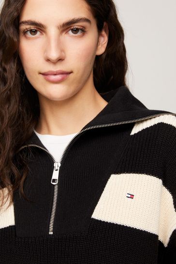 Tommy Hilfiger Half Zip Knit Black Sweater