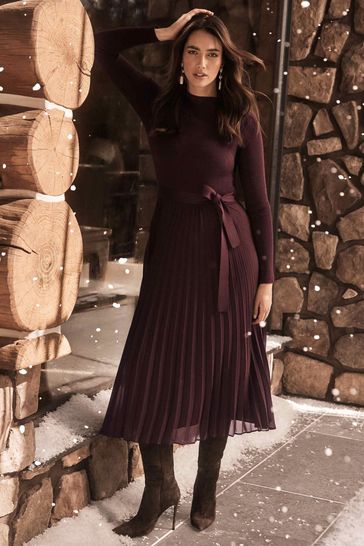 Forever New Brown Penelope Woven Mix Knit Dress
