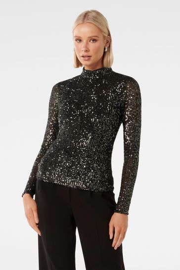 Forever New Silver Anthea High Neck Sequin Top