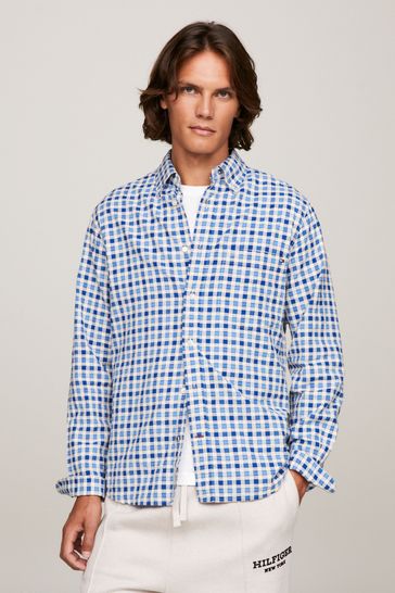 Camisa Oxford azul a cuadros Gingham de Tommy Hilfiger