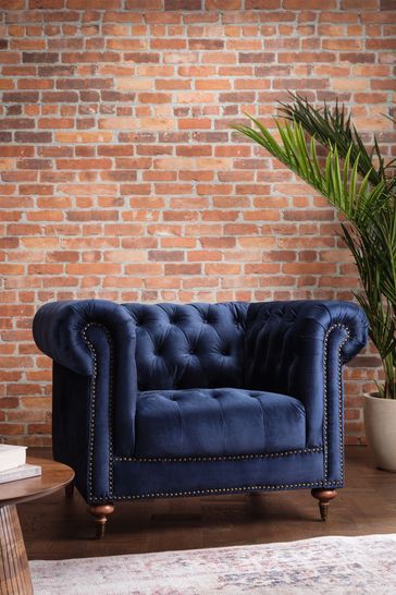 Barker and Stonehouse Navy Blue Duchamp Velvet Chesterfield Armchair