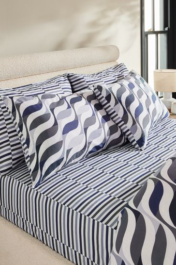 Blue Stripe 100% Cotton Printed Fitted Sheet And Pillowcase Set